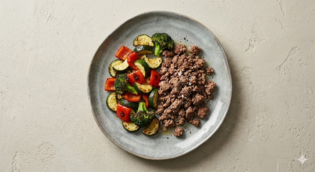 120g protein dinner for men over 40: ground beef with roasted vegetables — 35g protein
